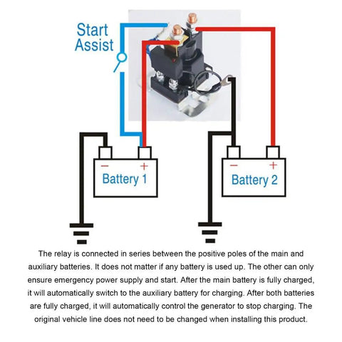 Badass 24V 500A High Current Relay Double Battery Isolator Brass Coil Auto Start Contactor wiring diagram for ATV forklift use.