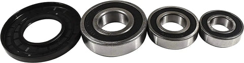 Heavy Duty Bearing And Seal Replacement Kit For Whirlpool Front Load Washer Tub includes three steel bearings and one rubber seal.