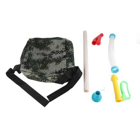 Components of Flexible Handle Manual Fertilizer Spreader with bag, adjustable knob, and backpack straps in Oxford Cloth and PP