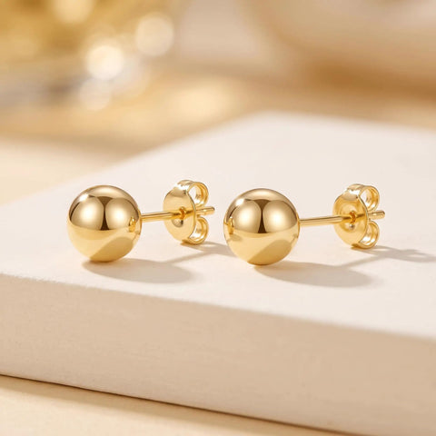 14K Gold Plated Ball Stud Earrings For Women Everyday Dainty Gold Ball Jewelry Minimalist Classic Sparkle Smooth Silhouette For A Timeless Glow Easy Everyday Accessory For Her Comfortable All Day Wear, 4mm pair