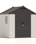 8x6 Ft Plastic Outdoor Storage Shed With Floor Lockable Door And Window Beige Resin Backyard Shed For Tools Easy To Install