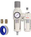 Heavy Duty 3/4 Inch NPT Air Filter Regulator Lubricator Combo with Water Separator, gauge, fittings, tape for compressors and pneumatic systems