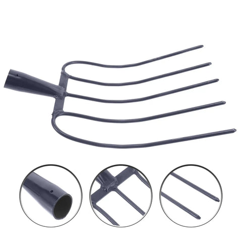 Heavy Duty Stainless Steel Hand Fork For Gardening And Farming, with durable dark blue iron build, ideal for yard work.