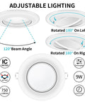 Diagram of Six Pack 4 Inch Recessed Lights With Adjustable Eyeball And Junction Box, showing rotation angles and features.