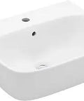 White Rectangular Wall Mounted Lavatory With Overflow And Center Faucet Hole shown from a front angle, sleek contemporary design.