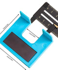 Magnetic Door Hinge Jig For Accurate Mortise And Hinge Cuts, shown with blue body and ruler, DIY Friendly, Pro Grade
