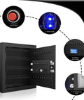 80 Keys Cabinet Pro Grade With Sensor Light And Electronic Key Safe Pin Code Keyless Storage Box For Keys Secure Wall Mount Safe With 80 Key Tags For Home Office Use showing open view, sensor light, and reset button.