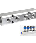 Four Way Pneumatic Manifold Aluminum Alloy Air Distribution Block With G1/2 Inlet Ports And G1/4 Outlets For Air Compressor Systems