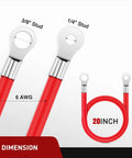 Heavy Duty 6 AWG 20 Inch Battery Power Inverter Cables Set With Tin Plated Copper Terminals And Three Eighth Inch Lugs, Red Cable