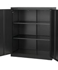 Sturdy 41.7 Inch Metal Storage Cabinet With 3 Tiers, 2 Adjustable Shelves, Lockable Magnetic Doors And 2 Keys, Heavy-Duty Steel Garage Pantry For Workshop, Basement, Office, Black, open front view