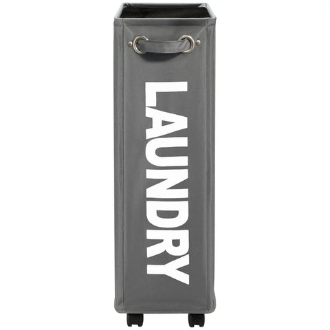 Slim Laundry Basket On Wheels With Grab-and-Go Handle, Collapsible Rolling Hamper For Narrow Corners, 40-45L Capacity, Gray