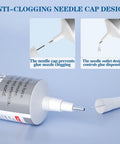 Close-up of Clear B7000 Glue Kit With Precision Tip 110Ml showing anti-clogging needle cap design and glue dispensing features.