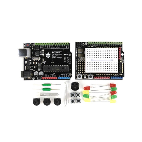 UNO R3 board with breadboard and components from All In One Beginner Electronics Kit With UNO R3 Board For Arduino IDE Learners 83 Labeled Components 12 Step By Step Tutorials Frustration Free STEM Starter For College And Makers