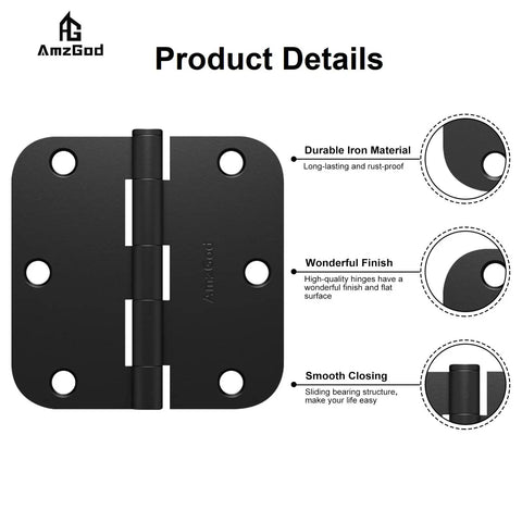 Matte Black Door Hinges Pack Of Thirty Interior Hinges With Five Eighths Radius Corners And Six Holes Includes Two Hundred Ten Screws