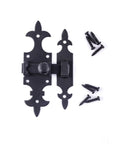 Rock Solid Black Powder Coated Wrought Iron French Quarter Slide Bolt Cabinet Latch Lock Five And One Half Inches with screws.