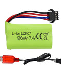 7.4V 500mAh SM-4P RC Battery with USB Charging Cable for EC16 DE85 Off Road RC Car, M416 Gel Blaster Backup Power