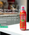 Real Deal Compact Fire Extinguishing Spray For Home And Vehicle Covers Ten Flame Types With Zero Sweat One Hand Operation and Smooth Non Toxic Bio Blend For Ultimate Peace Of Mind And Quick Suppression in kitchen.