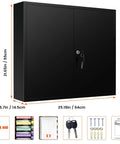 Front view of 440 Key Lock Box With Wall Mount And Dual Doors Beefy Heavy Duty Steel Key Cabinet, black color, with included accessories.