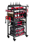 Power Tool Organizer Cart With Charging Station On Wheels For Heavy Duty Garage Use Rolling Tool Storage Cart For Drills Batteries Bits And Accessories Neat Workbench Shelving Unit For Grab And Go Access