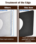 Comparison of edge treatment: left shows metal burrs, right shows smooth matte black finish of Door Lock Reinforcement Backplate Kit.