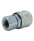 Close-up of a 1/4 inch FNPT air quick connect coupler with Buna N seal, part of A Style One Quarter Inch FNPT Air Quick Connect Couplers Pack Of 10