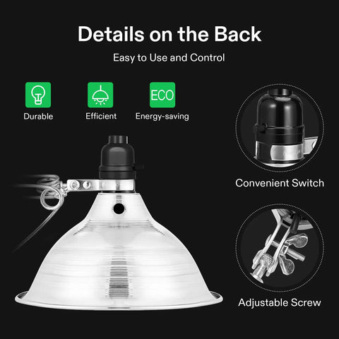 Heavy Duty Clamp Lamp Set With Detachable 8.5 Inch Aluminum Reflector For Up To 150 Watt E26 Socket No Bulb Included 6 Foot Cord UL Listed