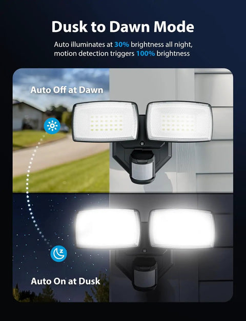 Solid Setup Dual Head Motion Sensor Outdoor Security Light Pumping Out Hella Bright 3200 Lumens With Crisp 6500K Glow, Hardwired Flood Lamp Offering Smooth Motion Tracking And Knockout Weather Shield For Yard Or Garage, Black