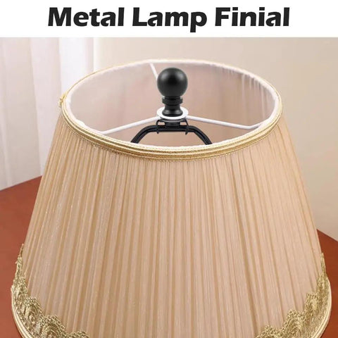 Metal Lamp Finial securing black shade on 10 inch Solid Build Black 10 Inch Lamp Shade Harp Holders 2 Pack Heavy Duty Metal Table And Floor Fixture Adapters With A Slick Electroplated Finish That Gives Your Home Decor A Sharp Fresh Vibe Today.