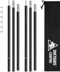 Ultra Durable Aluminum Tent Poles Set Of 2 Adjustable Telescoping Poles alongside carry bag and adjustment diagram