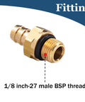 Brass soap injector fitting for pressure washer, 1/8 in BSP thread, close-up view