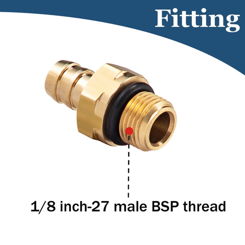 Brass soap injector fitting for pressure washer, 1/8 in BSP thread, close-up view