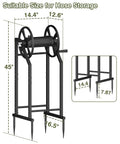 Diagram showing dimensions of 4-Spike Garden Hose Reel With 3.9 Ft Leader Hose And Stainless Fitting for outdoor use.
