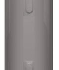 The Real Deal 50 Gallon Electric Water Heater Featuring Automatic Thermostat Control Plus Enhanced Flow Brass Drain Valve And Long Life Anode Rod, gray cylinder, front view.