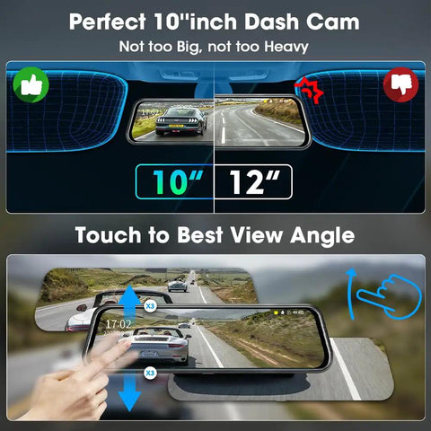 10 Inch Full Touch Screen Rear View Mirror Dash Cam With Front And Rear 1080P Cameras, comparison with hand gesture control