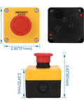Industrial Emergency Stop Switch With Enclosure Red Mushroom Button 660V 10A 1NO 1NC IP65 Front and Side View Dimensions