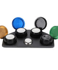 Stainless Steel Watch Oil Dip Tool With Lid Four Eye Oil Dish For Precision Lubrication In Horology, multi-color lids on a black base