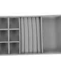 Chic Five Grid Jewelry Organizer Tray For Dresser Drawer With Cozy Flannel Interior And Polished Faux Leather Exterior flat view showing five compartments and soft inner lining.