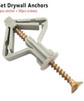 Heavy Duty Drywall Anchor Kit Two Pack With Anti Turn Ribbed Expansion Design For Secure Shelf Mounts In Soft Or Hard Drywall Rust Resistant Self Fasteners For Sturdy Wall Hangs, one anchor with screw