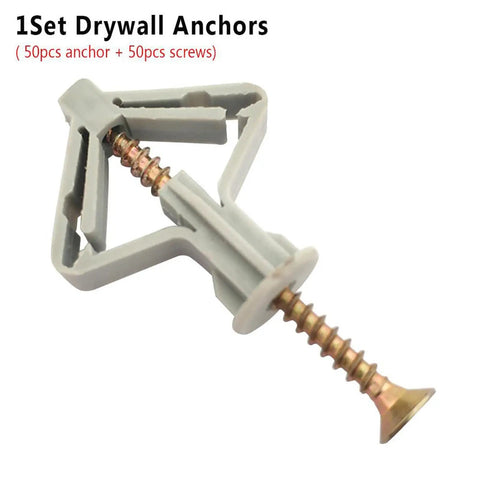 Heavy Duty Drywall Anchor Kit Two Pack With Anti Turn Ribbed Expansion Design For Secure Shelf Mounts In Soft Or Hard Drywall Rust Resistant Self Fasteners For Sturdy Wall Hangs, one anchor with screw