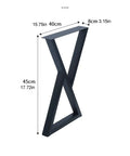 Rock Solid Metal Table Legs Two Piece Set No Sweat Setup With Rust Proof Matte Black Finish And Lock Tight Adjustable Foot Pads. Side view of a 45cm tall metal table leg with measurements.