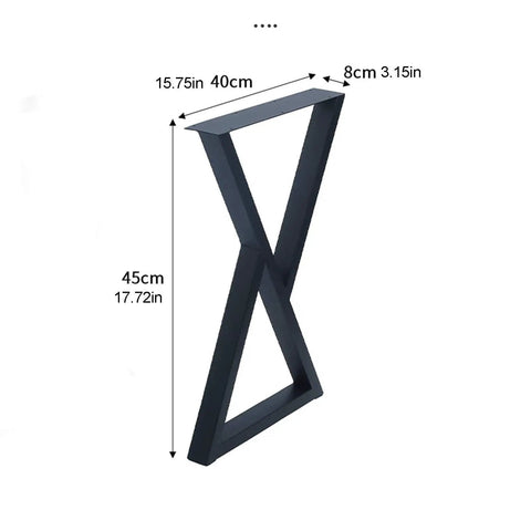 Rock Solid Metal Table Legs Two Piece Set No Sweat Setup With Rust Proof Matte Black Finish And Lock Tight Adjustable Foot Pads. Side view of a 45cm tall metal table leg with measurements.