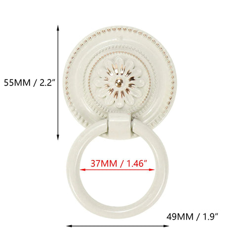 European Style Drop Ring Pull Handles for Cabinets and Drawers Lotus Pattern Knobs 2.2 Inch Diameter Zinc Alloy