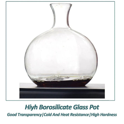Next Level Slow Drip Vertical Cold Brew Coffee Tower With Premium Glass And Sturdy Wood Base, Brews One Liter Of Silky Ice Coffee, showing the clear borosilicate glass pot.