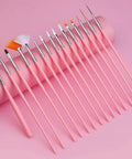 Close-up of 15 nail brushes from 21 Piece Nail Art Kit With Resin Palette Dotting Pens And Brushes For Acrylic Nails And Nail Art