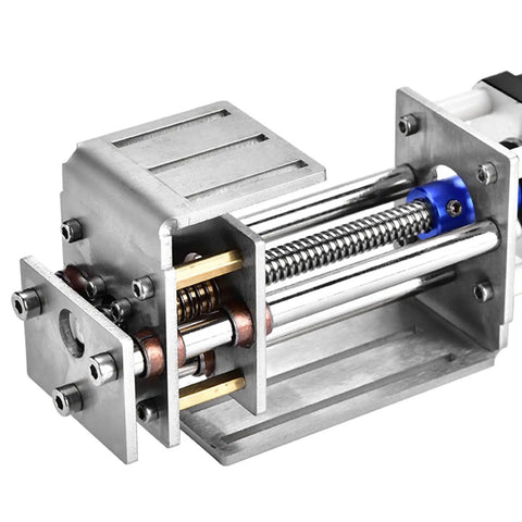Close-up of Slick Electric Linear Rail Guide And Z Axis Slide Module, compact metal construction for CNC machine kits.