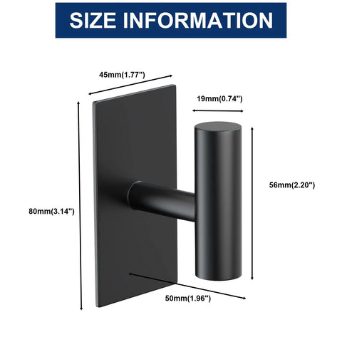 Dimensions of self adhesive aluminum hooks heavy duty wall mount hangers, black 6 pack, rust resistant for multipurpose use