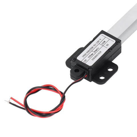 Compact 12V DC Linear Actuator With 200mm Stroke, 150N Lift, 4mm/s Travel featuring wiring connections