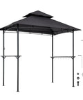Grill Gazebo 8x5 Ft Outdoor BBQ Shelter with Double Tier Roof, Powder Coated Steel Frame, 2 Side Shelves, 8 Hooks, Canopy for Grilling.