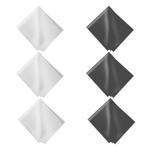 Microfiber cleaning cloths, 6-pack, 6x7 in, white and dark gray, lint-free lens and screen cleaner