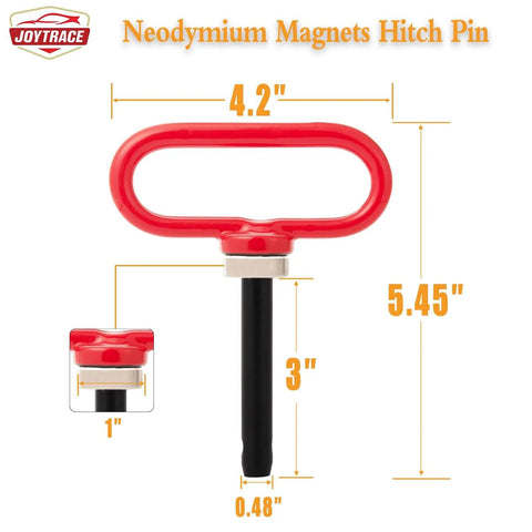 Heavy Duty Magnetic Hitch Pin With Ultra Strong Neodymium Magnet for easy tow attachments, red, dimensions 4.2x5.45 inches